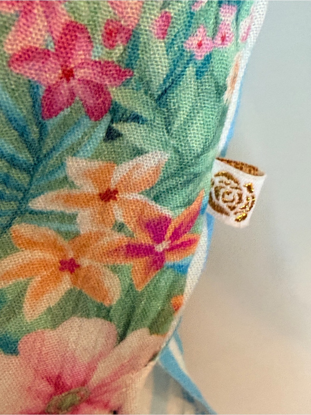 Blue Stripe Floral Resort Blouse Tropical Coastal Button Front Top - Picture 3 of 7